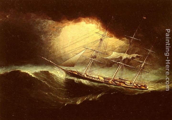 Ship In A Storm painting - James E. Buttersworth Ship In A Storm art painting